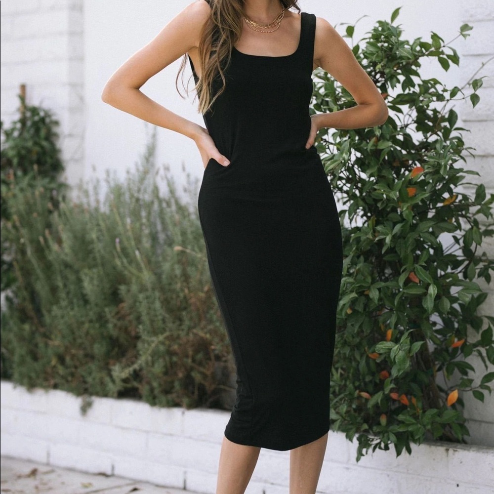Morning Lavender Black Bodycon Tank Midi Dress Size M